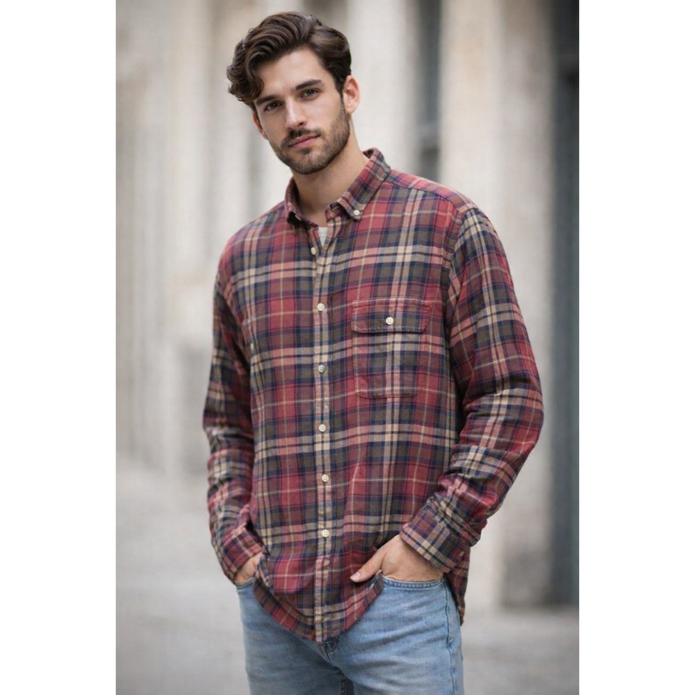 Cremieux Classics Red Plaid Button Down, Long sleeve Shirt ~ 100% Cotton